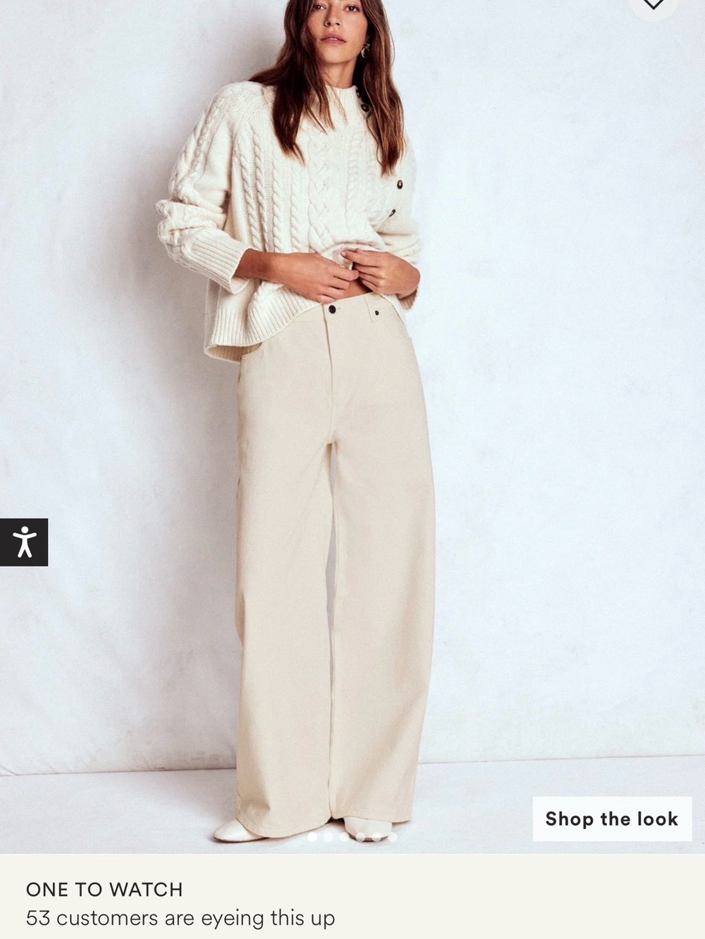 Boden Wide-Leg High-Rise Cream Pants